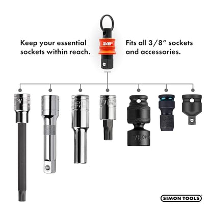 Simon tools Socket Holder Keychain 3pc - 3/8 Socket Organizer with Quick Release and Clip - Perfect Impact Wrench and Toolbox Accessories for Construction Workers, Linemen, Mechanics and Carpenters - size: 3/8"
