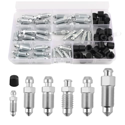 36PCS Brake Bleeder Screw Kit with Dust Cap,Multi-Size SAE & Metric Brake Bleeder Valve Kit Replacement H9403-6 H9410-6 H9406-6 H9402-6 H9407-6,Brakes Bleed Kits with Storage Box - color: Have Cap