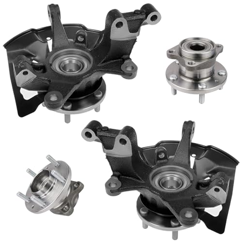 Detroit Axle - AWD Front Steering Knuckles w/Hub + Rear Wheel Hub Bearings Replacement for 2007-2015 Mazda CX-9 - size: 4UW50454/Kit