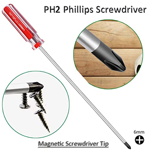 Long Shaft Phillips Screwdriver 8inch PH2 and Slotted Screwdriver Set, SKZIRI Cross and Flat Head Long Screwdriver Set Exra Long with Magnetic Tip (8inch No.2) - size: 8inch No.2