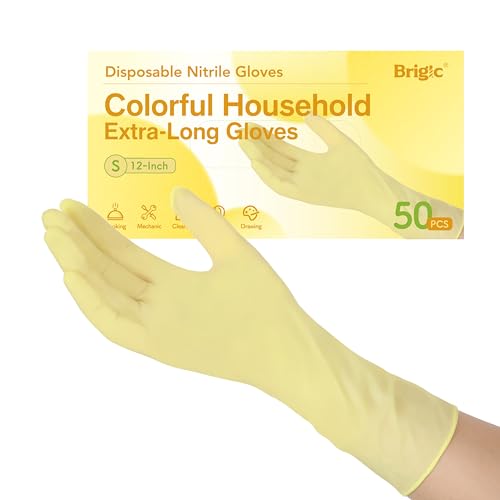 12-Inch Extended Disposable Nitrile Gloves, Latex-Free Powder-Free, Full Palm Textured Grip, Multipurpose Home - color: Lemon Yellow (Pack of 50), size: Medium (Pack of 50)