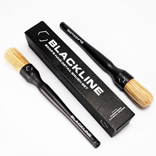 Blackline Car Care Boar Hair Detailing Brushes - Luxury Car Detailing Brush Set for Interior and Exterior - Best Auto Detailing Brushes - Premium Hair Car Detailer Brushes (Boars Hair Bristles)
