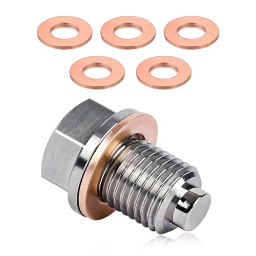 Wevdn Magnetic Oil Drain Plug, Aluminum M14×1.5 Sump Drain Nut Bolt with 5 PCS Copper Crush Washer, Universal Oil Drain Plug Replacement for Most Cars Motorcycles, Car Accessories - color: M14×1.5