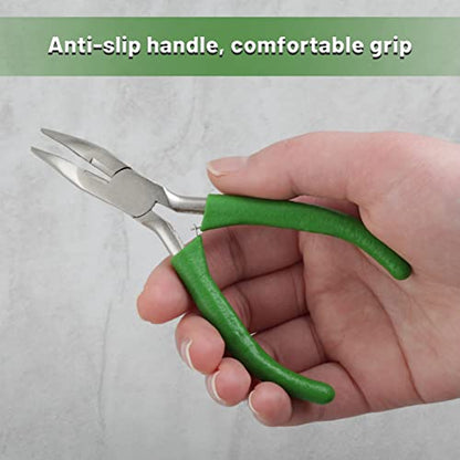 Mini Bent Nose Pliers with Serrated Jaw 4.7 Inches Bent Chain Nose Pliers for Jewelry Making Wire Cutter for Crafting and Repair Working in Tight Spaces - style: Bent Nose Pliers serrated jaws