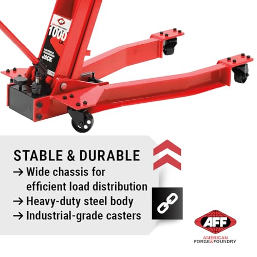 AFF Low Profile Manual Hydraulic Transmission Jack - Heavy Duty Steel Body, Adjustable Saddle with Safety Chain & 360 Handle - For Transmissions, Transfer Cases & Differentials (Multiple Capacities) - size: 1000 lbs Capacity