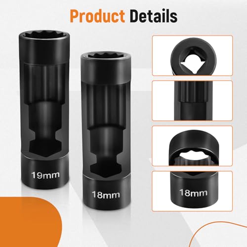 maXpeedingrods 5 PCS Strut Nut Socket Set 18mm 19mm 21mm 22mm 24mm | 12 Point 1/2" Drive Suspension Strut Nut Socket Tool for Hex Wrench - style: 5 Pcs
