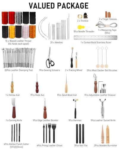 Nicpro 85PCS Leather Tooling Kit Leather Working Tools Kit with Custom Storage Bag, Adults Leather Making Craft Tools Beginner Kit for Stamping Sewing Carving Cutting Punching Leather Working - size: 85PCS
