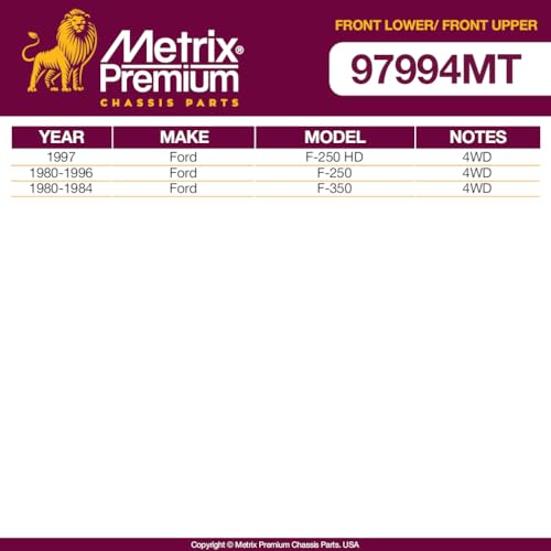 Metrix Premium Chassis Parts - 4 PC Front Upper & Front Lower Ball Joint Kit Fits 1997 Ford F-250 HD 4WD, 1980-1996 Ford F-250 4WD, 1980-1984 Ford F-350 4WD, Replacement K8435, K80026, Made in Europe
