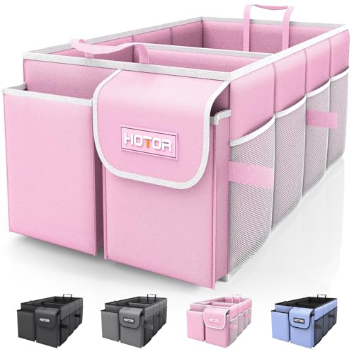 HOTOR Trunk Organizer - Foldable Car Organizer for SUVs & Sedans Storage | Sturdy Car Organization for Men & Women, Car Accessories, Tools, Sundries, Pink, 2 Compartments, 21.3" x 12.6" x 10.6" - color: Pink, size: Medium (2 Compartments)