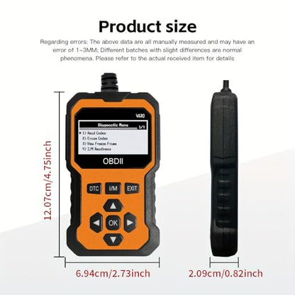 Professional OBD2 Scanner V410 & Car Diagnostic Tool – Auto Code Reader for All Vehicles, Engine Fault Code Reader Scan Tool with Live Data and Fix Suggestions Orange and Black