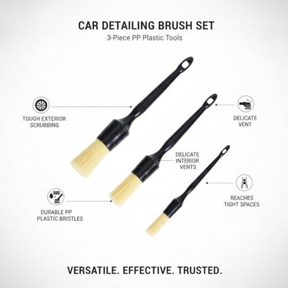 3-Piece Car Detailing Brush Set, Durable PP Plastic Tools for Interior Vents, Dashboards, and Exterior Wheels - color: Yellow