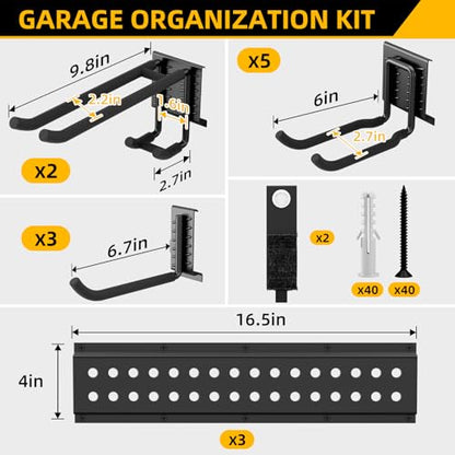 GRENPRO 66 Inch Garage Tool Organizer, 10 Assorted Hooks Heavy Duty Rack Holds 720 LBS - size: 66 inch