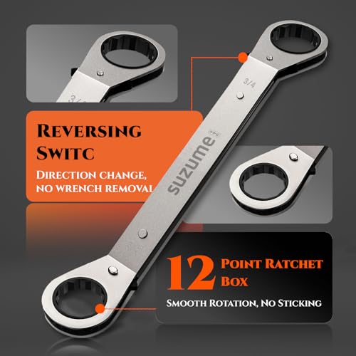 SUZUME 5PCS Offset Box End Reversible Ratcheting Wrench Set SAE (1/4"-7/8") Offset 25° Ratchet Wrenches Set for Auto Repair Engine Narrow Spaces with Rolling Pouch - size: SAE