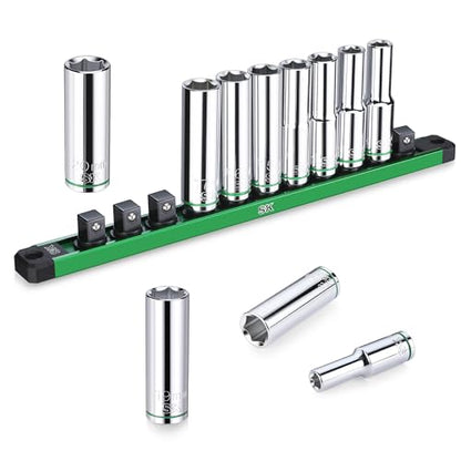 SK 1/2" Drive Socket Set, Deep Metric Sockets, 11-Piece 10-20mm | SuperKrome Finish, Premium CR-V Steel, with Aluminum Socket Organizer - size: Deep, style: Metric