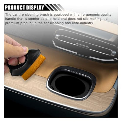 LAINLOY Car Tire Shine Brush, Soft Bristles Car Tire Wash Detailing Brush with Storage Case, Portable Car Cleaning Supplies, High-Density Auto Tire Applicator Brush (Brown)
