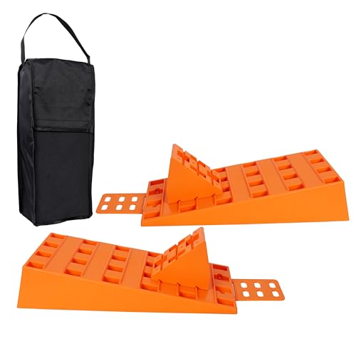 5T Caravan Levelling Ramps, Heavy Duty RV Leveling Ramps Set with 2 Wheel Chocks, Camper Trailer Levelers for Motorhome, Travel Trailer, Camper, with Portable Carry Bag