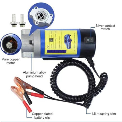 AIGMISON 12V 100W Engine Oil Pump, Electric Oil Change Extractor Pump，Electric Fluid Transfer Pump for Engine Oil, Equipped With 3 Pipes-Low Noise - color: 100W