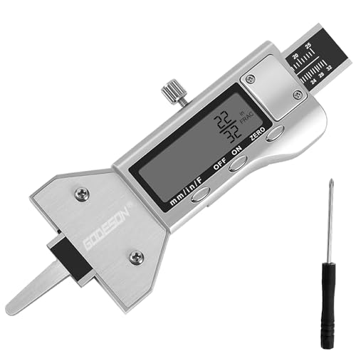 GODESON Metal Digital Tire Tread Depth Gauge, LCD Display Tire Tread Depth Gauge with 3 Modes-Fractional Inch, Decimal Inch and Millimeter,Precision Professional Measuring for Motorcycle, Car, Trucks - size: Single, style: Metal Digital Tire Tread Depth G