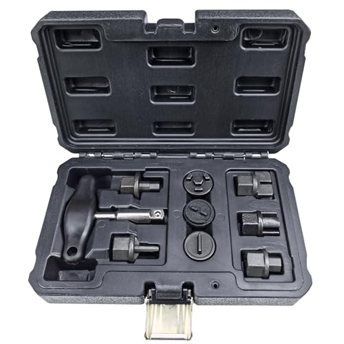 9PCS Oil Drain Plug Wrench Drain Plug Removal Kit Compatible with Audi VW Ford Mercedes BMW Chrysler Lincoln Volvo Mazda GM, Includes 3/8-inch Drive T-Handle and 8pcs Adapters