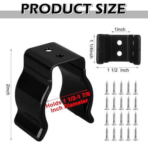 5 Pack Spring Clip Broom Clip with Screws for 1 1/2-1 7/8 Inch Diameter Black Manganese U Shape Steel Clips Holder Bracket for Tools Rakes and Flashlight Pipe Tool Holder Wall Garage Garden - size: 1 1/2-1 7/8 Inch