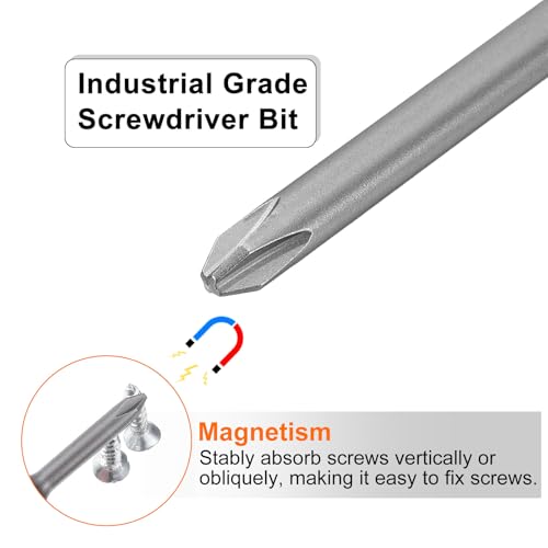 HARFINGTON 5pcs #2 Phillips Screwdriver Bit PH2 1/4" Hex Shank 3" (75mm) Long Magnetic S2 Steel Industrial Grade Screw Driver Bit Cross Head Electric Drill Bits 0.197" (5mm) Rod - size: PH2 x 75mm x 5mm