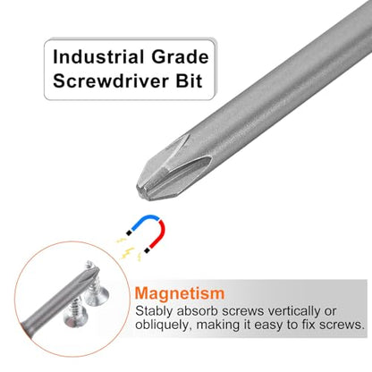 HARFINGTON 5pcs #2 Phillips Screwdriver Bit PH2 1/4" Hex Shank 3" (75mm) Long Magnetic S2 Steel Industrial Grade Screw Driver Bit Cross Head Electric Drill Bits 0.197" (5mm) Rod - size: PH2 x 75mm x 5mm