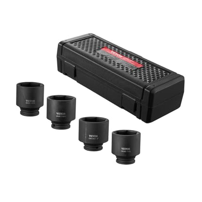 VEVOR Axle Nut Impact Socket Set - 1/2" Drive 6-Point 4-Piece SAE Spindle Nut Socket CR-MO Heat Treated Large Socket Set with Storage Case for Auto Repair, Removing or Installing Axle Nuts - style: 1/2" 4PCS CR-MO