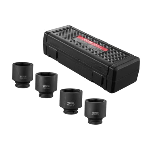 VEVOR Axle Nut Impact Socket Set - 1/2" Drive 6-Point 4-Piece SAE Spindle Nut Socket CR-MO Heat Treated Large Socket Set with Storage Case for Auto Repair, Removing or Installing Axle Nuts - style: 1/2" 4PCS CR-MO