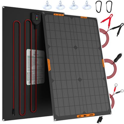 OYMSAE 30W 12V Solar Trickle Charger Maintainer, Waterproof Portable Solar Panel Battery Charger Kit with Cigarette Lighter Plug & Alligator Clips for Car, RV, Truck, Boat, Motorcycle, Marine - size: 30W