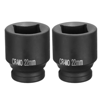 HARFINGTON 2pcs 4 Point Square Socket 1/2" Drive 22mm Metric Square Impact Socket CR-MO Blackening Standard Wheel Sockets Pneumatic Socket Tool for Auto Repair Mechanical Maintenance Home Use - size: 22mm