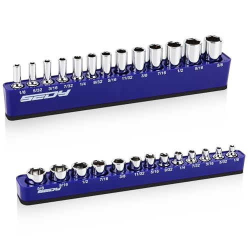 2-Piece 1/4"-Drive SAE Magnetic Socket Organizer Set (Holds 26 Sockets) - Detachable Tool Tray with 5mm Magnetic Base, Screw-Fixed Design & Heavy-Duty Modular Storage for Garage/Home Workshop - style: 2-Pc 1/4" Drive - SAE (Holds 26)