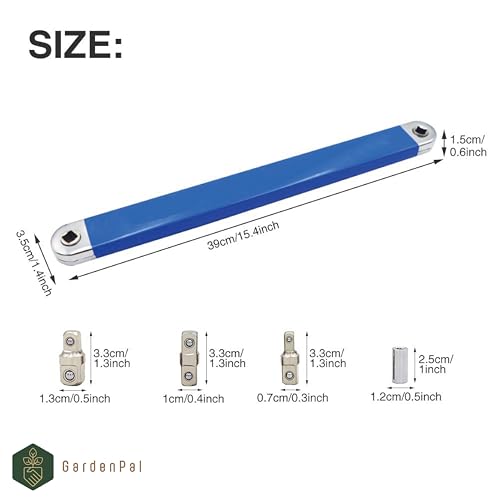 GardenPal Offset Extension Wrench, Impact-Ready, with 1/2"", 1/4"", 3/8"" Square Drive Adapters and 1/4"" Drill Drive Adapters, Universal Offset Extension Wrench for Hard to Reach Areas