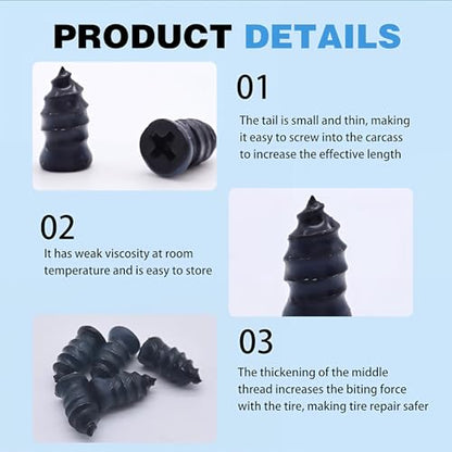 100 Pcs Tire Repair Rubber Nail Kit, 2 Sizes Vacuum Tire Plugs Kits Rubber Repair Screws for Cars Trucks Motorcycles, Emergency Flat Self Service for ATV SUV (50)