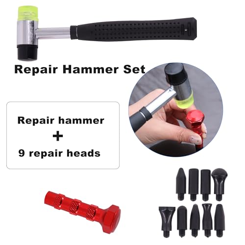 Dent Repair Tool Kits,Car Paintless Removal Tools Inclued Stainless Steel Tap Down Pen with 9 Heads Kit and Rubber Hammer for Car Refrigerator Door Dent Removal Tools - style: 11PCS
