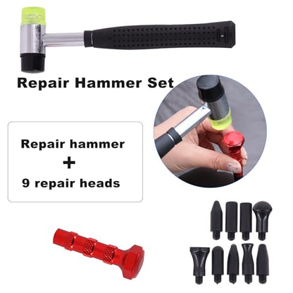 Dent Repair Tool Kits,Car Paintless Removal Tools Inclued Stainless Steel Tap Down Pen with 9 Heads Kit and Rubber Hammer for Car Refrigerator Door Dent Removal Tools - style: 11PCS