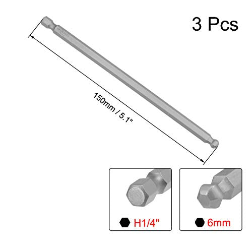 uxcell 3 Pcs H6 (6mm) Ball End Screwdriver Bits, S2 Steel Magnetic 5.1 Inch Long Drill Bit with 1/4 Inch Hex Shank - size: H6