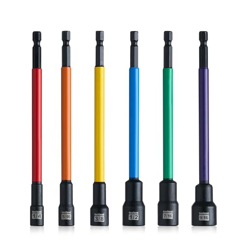 toolant Extra Long Nut Driver Bit Set, 6PCS SAE/Metric Magnetic Nut Driver Set 1/4''~9/16'' Nut Driver, 1/4'' Quick Change - style: 6pcs Extra Long