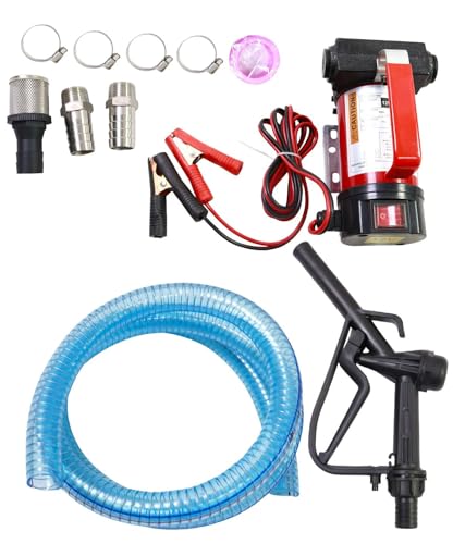 12V 13GPM Diesel Fuel Transfer Pump, 6.5FT Suction Hose & 13FT Discharge Hose for Diesel/Kerosene, with Nozzle & Fittings