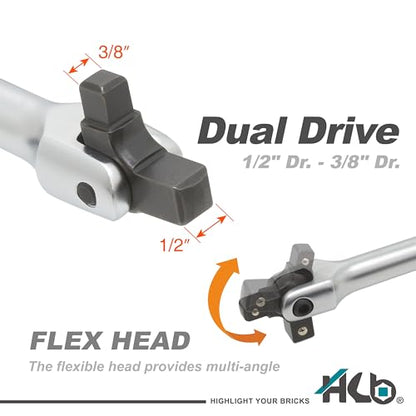 HB Wheel Protector Impact Socket & Dual-Drive Breaker Bar Set KKM001-U | 1/2" & 3/8" DR Flex Head Bar | Thin-Wall Color-Coded CR-MO Sockets 17mm 19mm 21mm with Protective Sleeves | Made in Taiwan - size: 1/2" DR. 17, 19, 21MM