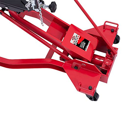 AFF Low Profile Manual Hydraulic Transmission Jack - Heavy Duty Steel Body, Adjustable Saddle with Safety Chain & 360 Handle - for Transmissions, Transfer Cases & Differentials (Multiple Capacities) - size: 3000 lbs Capacity