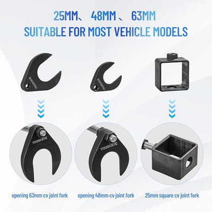 CV Axle Puller Tool, master CV joint puller set 63mm 48mm CV Joint Fork, CV Axle Removal Tool,Outer CV Joint Adapter Steel Cable Adapter,7 hole ball cage universal removal tool,Slide Hammer Extension