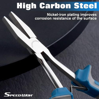 SPEEDWOX 6 Inches Long Reach Flat Nose Pliers Smooth Jaws Duckbill Pliers | Precision Duck Bill Fine Pliers for Hard to Reach Narrow Spaces, High Leverage, Non-slip Handles Small Plier Thin Long Handle - style: Flat Nose Pliers
