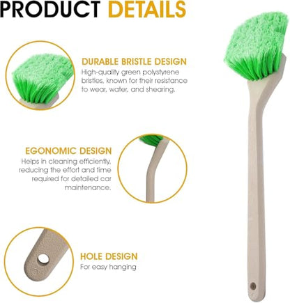 Soft Bristle Wheel Cleaning Brush 2.5" Bristle & 20" Long Handle - 3 Pack | Chemical-resistant soft bristle brush with ergonomic long handle for cleaning wheels, fenders, and automotive surfaces - color: Long Handle, size: Pack of 3