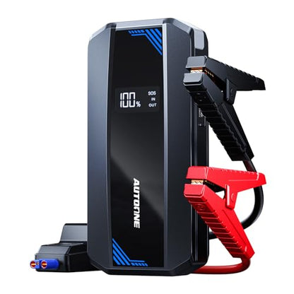 AUTOONE Car Jump Starter 6000A Battery Booster, Portable Battery Pack for All Gas 10L Diesel, 12V Jump Box with Smart Jumper Cable for Car Battery, Vehicle Lithium Starter, LCD Display, w/LED Light - size: 6000A-JS1M