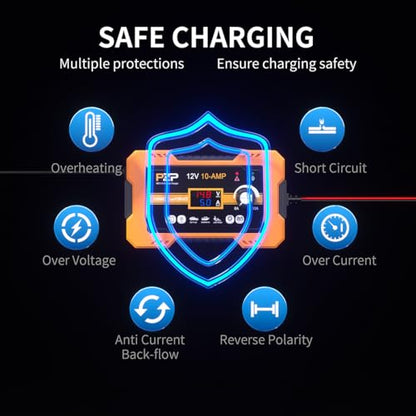 12V Automatic Car Battery Charger, 0-10A Arbitrarily Adjustable Smart Trickle Charger, Auto Desulfator with Battery Repair, Battery Maintainer with Winter Mode for AGM, Gel, Deep Cycle, Lead-Acid - color: Persimmon