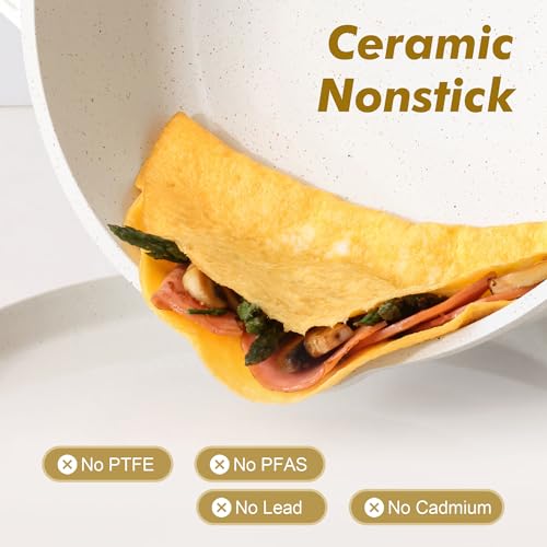SENSARTE Nonstick Frying Pan Skillet with Lid 3.5/4.5/5QT, Ceramic Saute Pan,Deep Fring Pan Non-toxic Cooking Pot, Stay-cool Handle, Induction Compatible, PFAS Free - color: Ceramic White, size: 11-inch/4.5QT