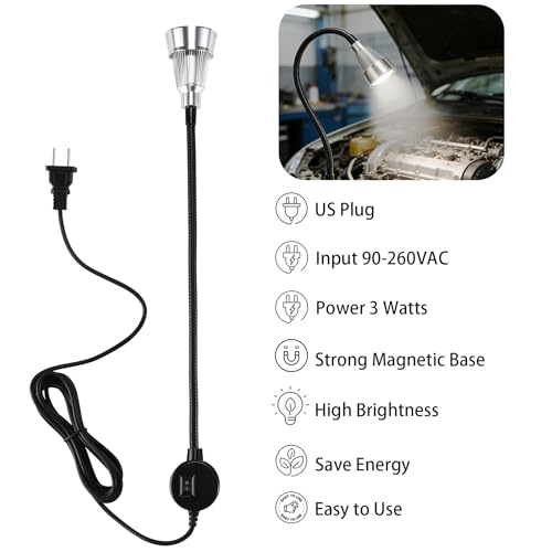 Magnetic LED Machine Work Light, Adjustable Task Light for Lathe | Gooseneck, Plug-in, for Workbench, Drill Press, Machine Tools, Job Site