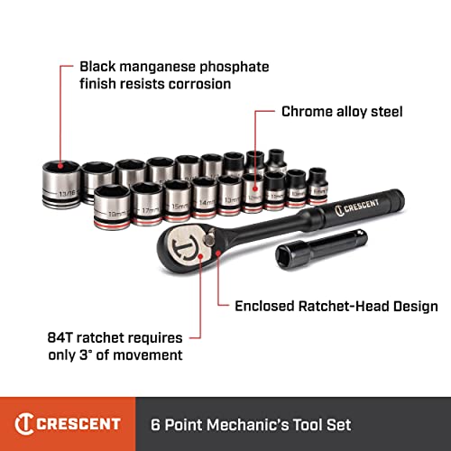 Crescent 20 Piece X10 3/8" Drive 6 Point Standard SAE/Metric Mechanics Tool Set - CSWS38B - size: SAE/Metric, style: 20 Piece 3/8" Drive Mechanic's Tool Set