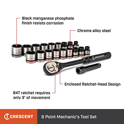 Crescent 20 Piece X10 3/8" Drive 6 Point Standard SAE/Metric Mechanics Tool Set - CSWS38B - size: SAE/Metric, style: 20 Piece 3/8" Drive Mechanic's Tool Set