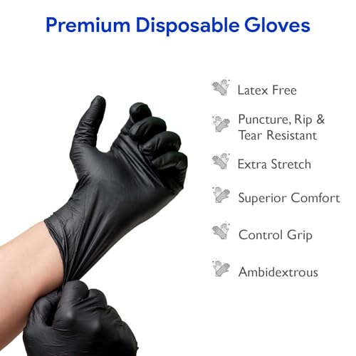 Black Nitrile Disposable Gloves | 200-Pack | Latex-Free for Medical, Surgical, Cleaning, Food Prep, Cooking, Tattoo - style: Medium